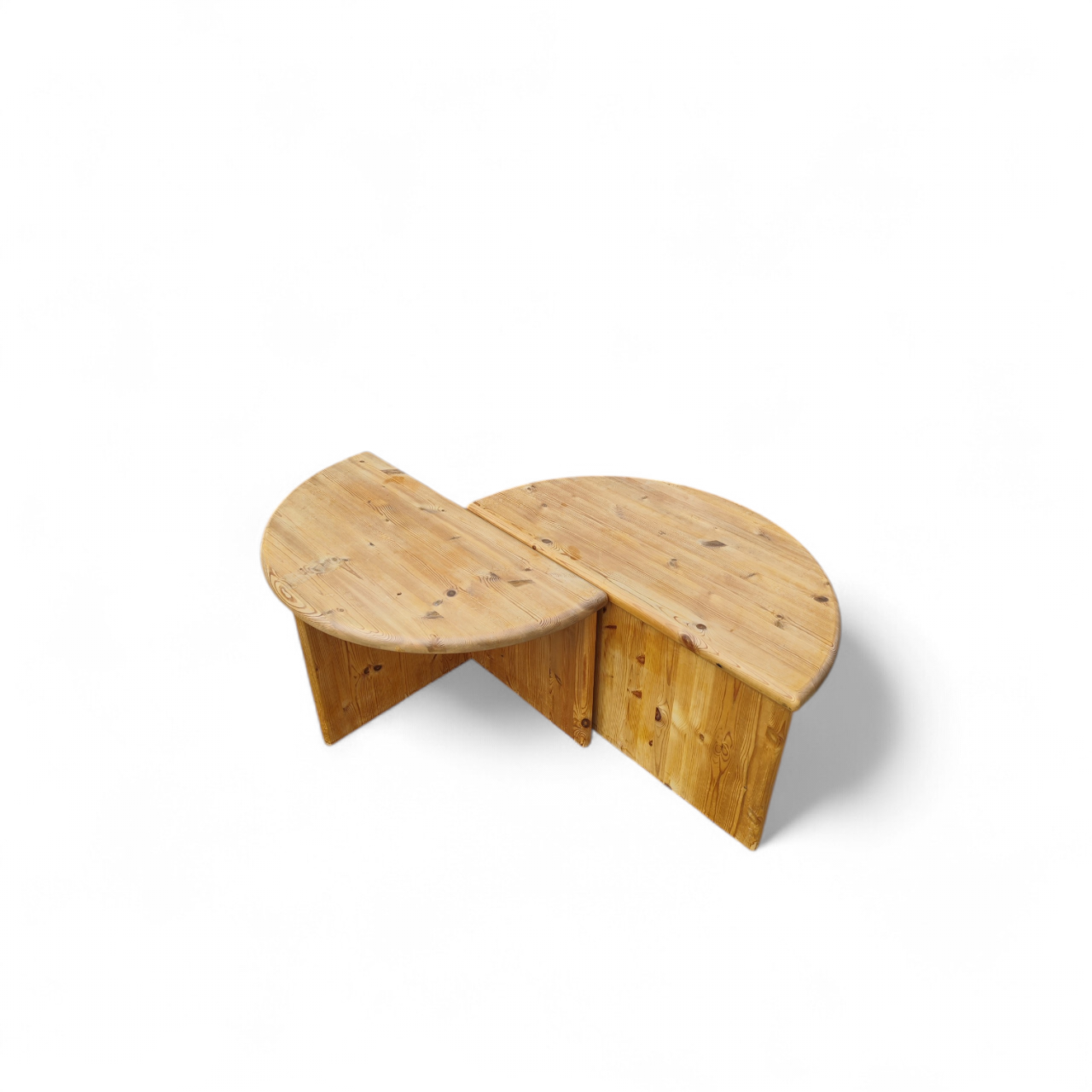 Pair of half moon pine sidetables