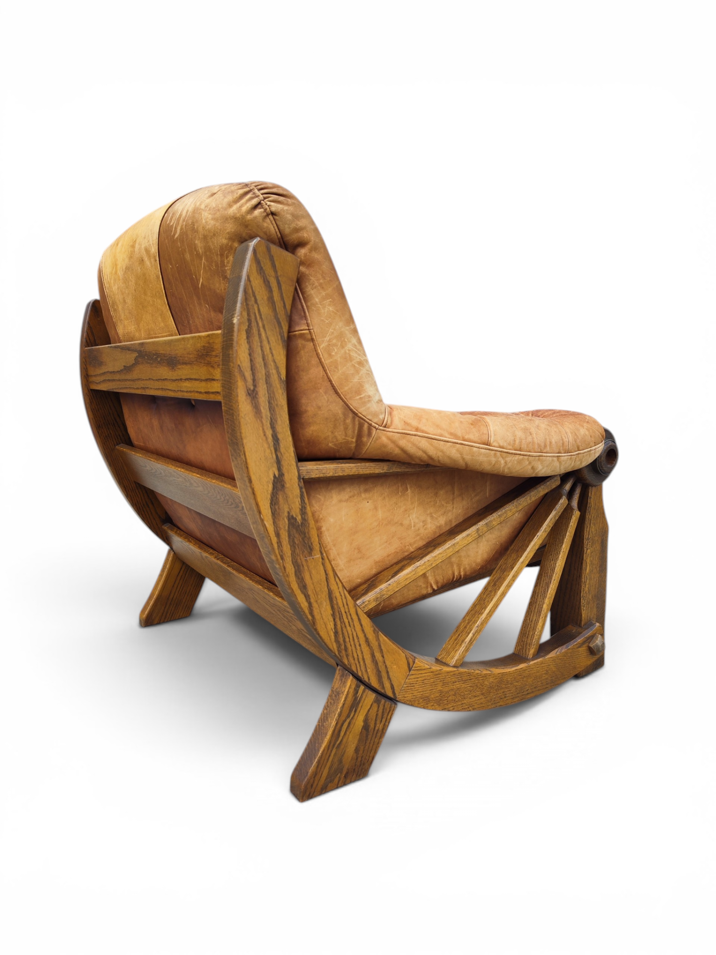 Pair of brutalist oak cartwheel armchairs - Image 2
