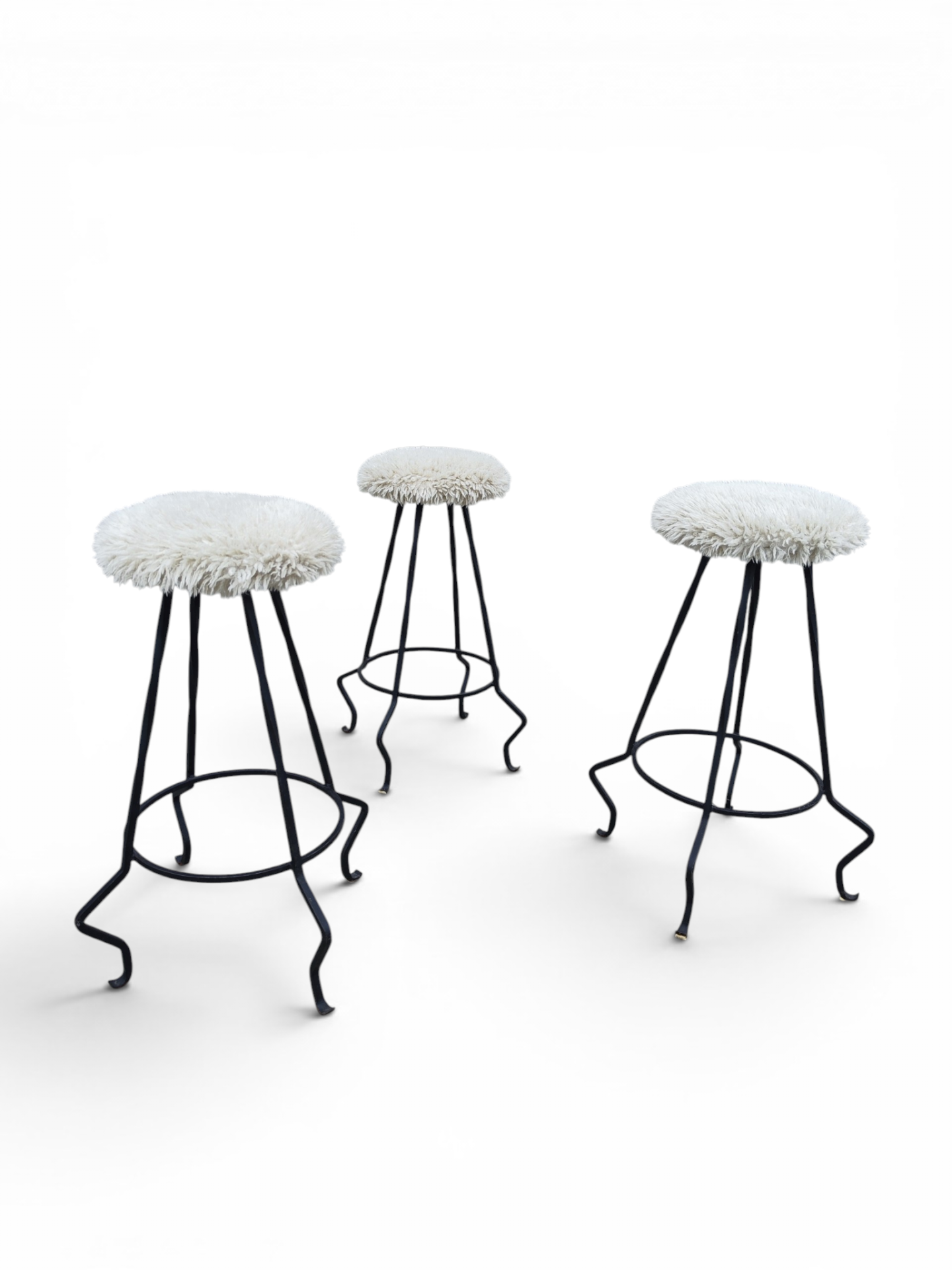 Trio of steel and wool barstools - Image 2