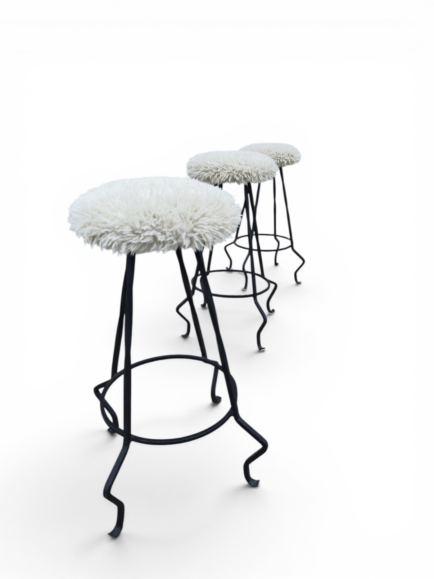 Trio of steel and wool barstools - Image 4