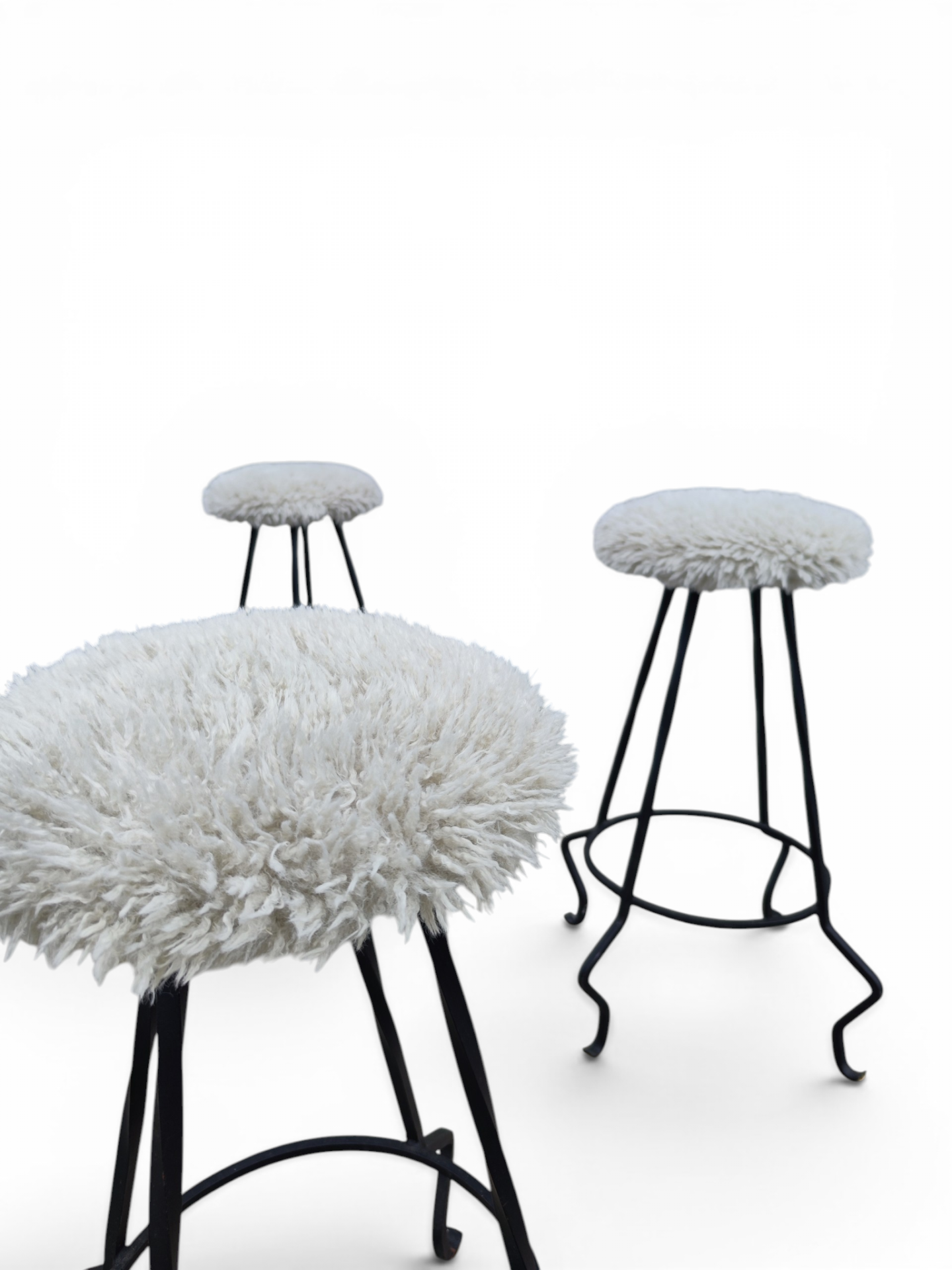 Trio of steel and wool barstools - Image 3